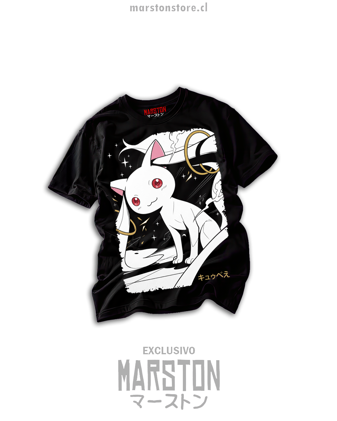 Polera negra Puella Magi Madoka Magica con Kyubey