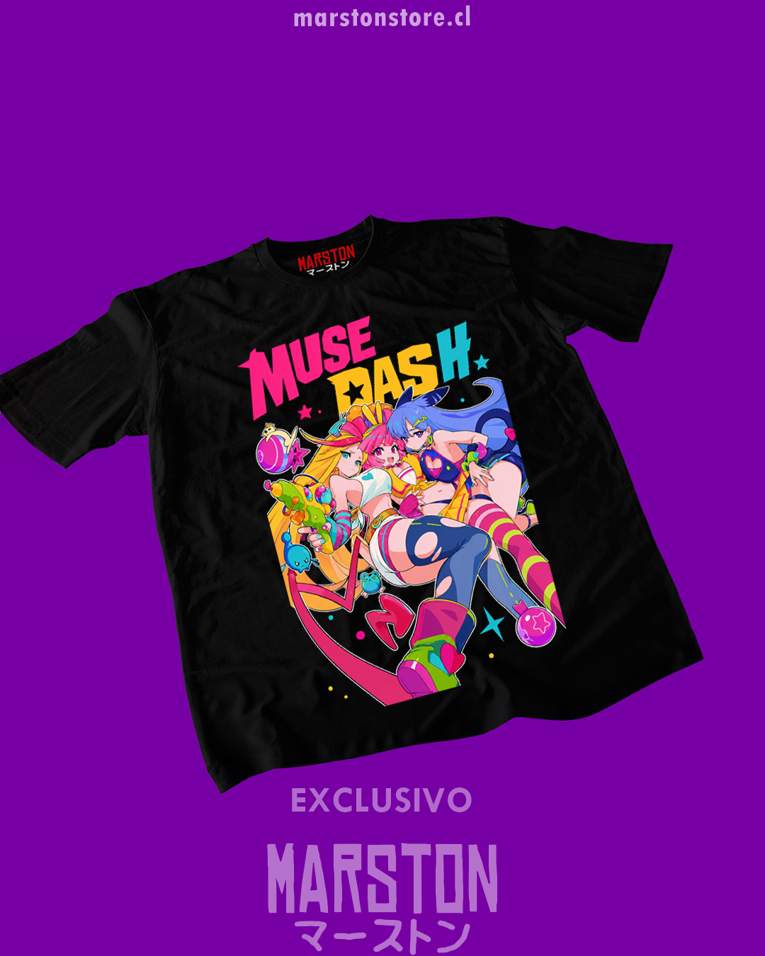 Polera negra con diseño de Muse Dash