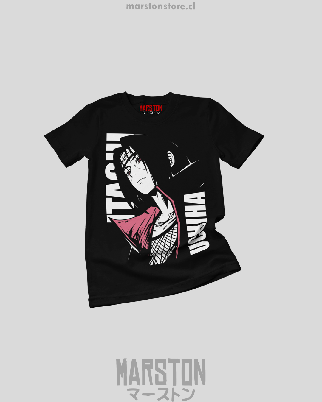 Polera negra Naruto con diseño de Itachi Uchiha