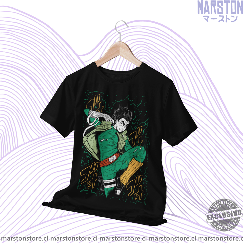 Polera negra Naruto con diseño de Rock Lee