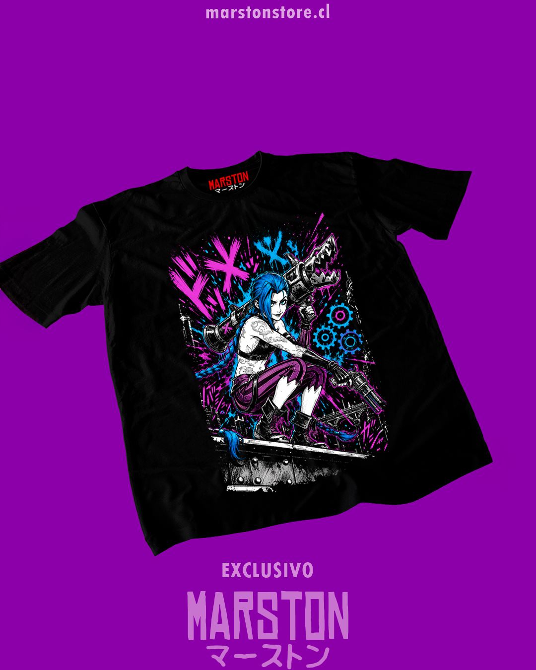 Polera negra de Arcane con Jinx