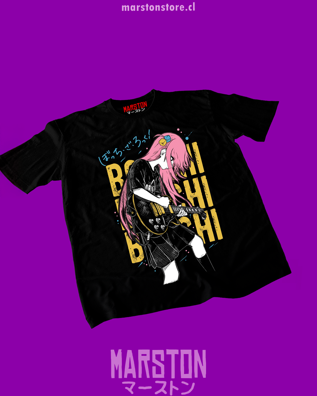 Polera negra de Bocchi the Rock! con Hitori Gotoh