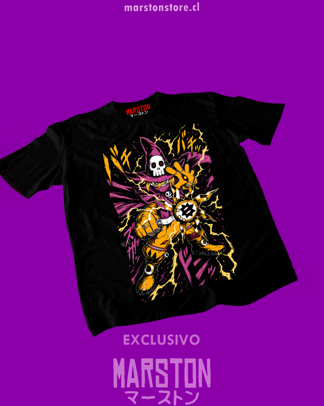 Polera negra de Digimon con Wizardmon