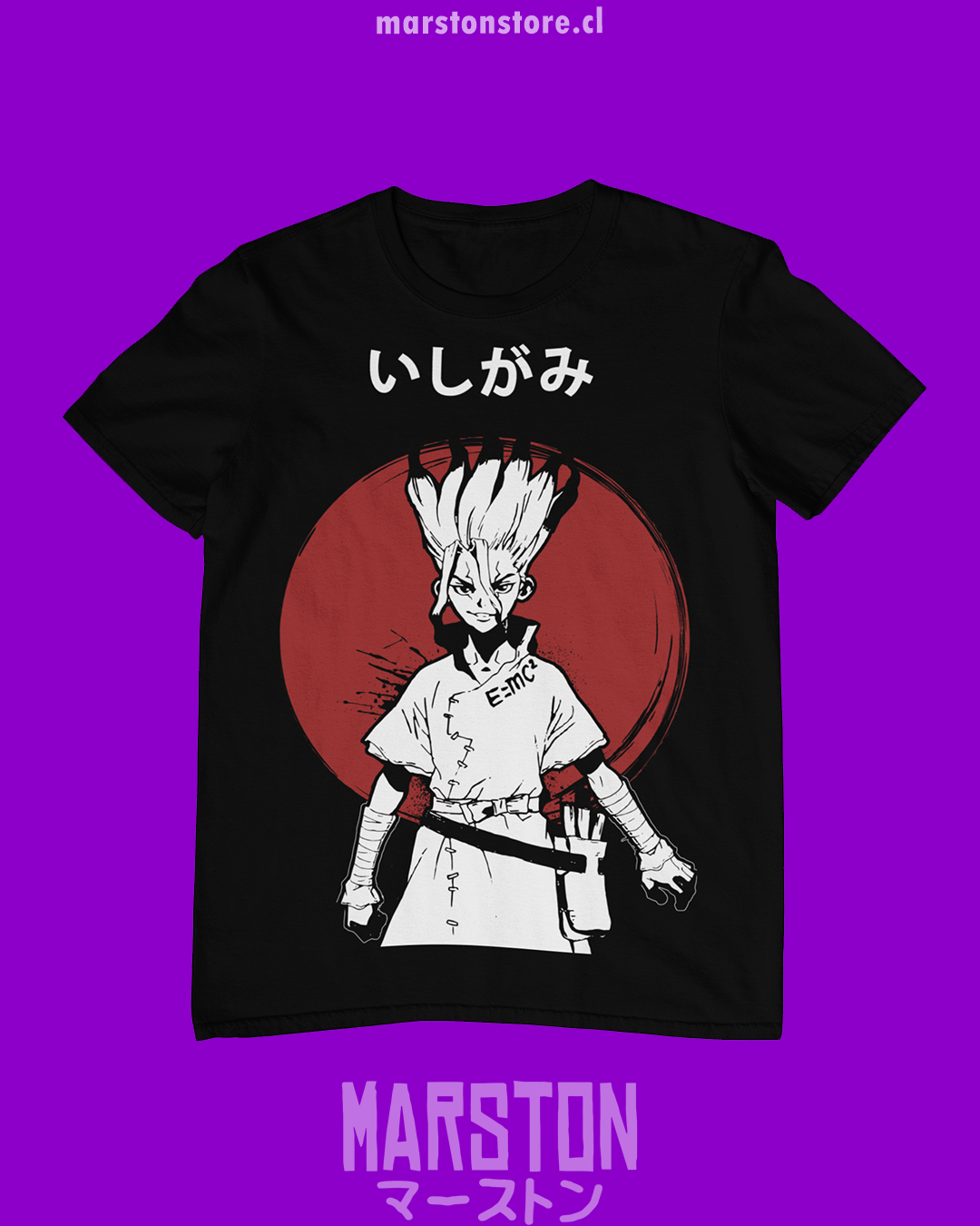 Polera negra de Dr. Stone con Senku Ishigami