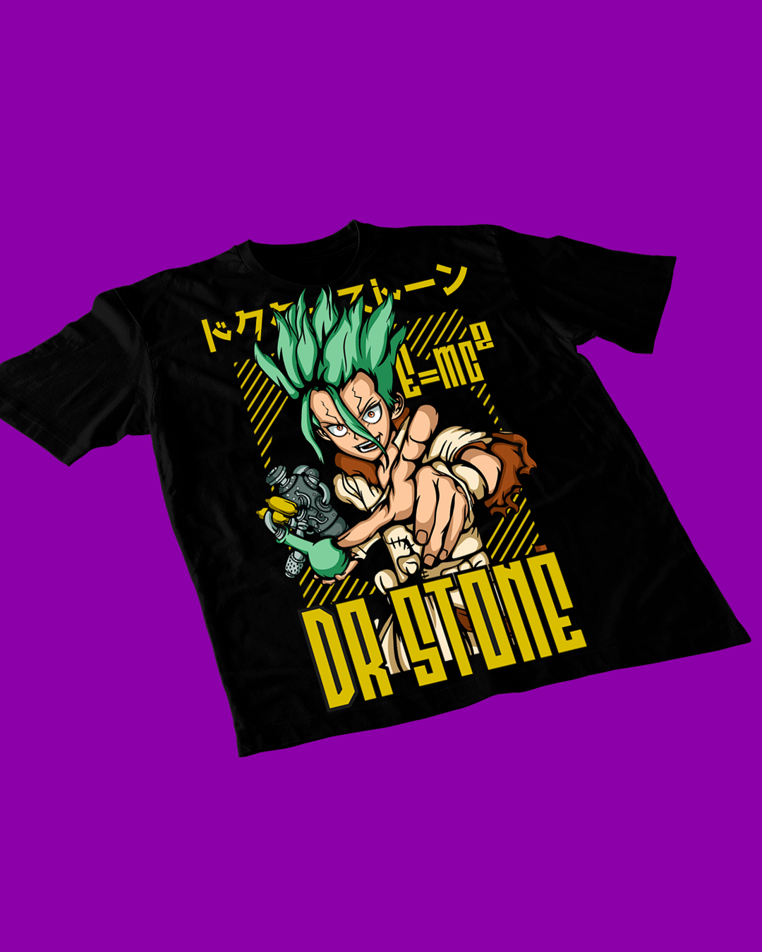 Polera negra de Dr. Stone con Senku Ishigami