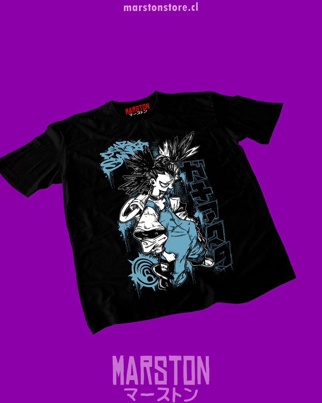 Polera negra de Gachiakuta con diseño Dear Santa