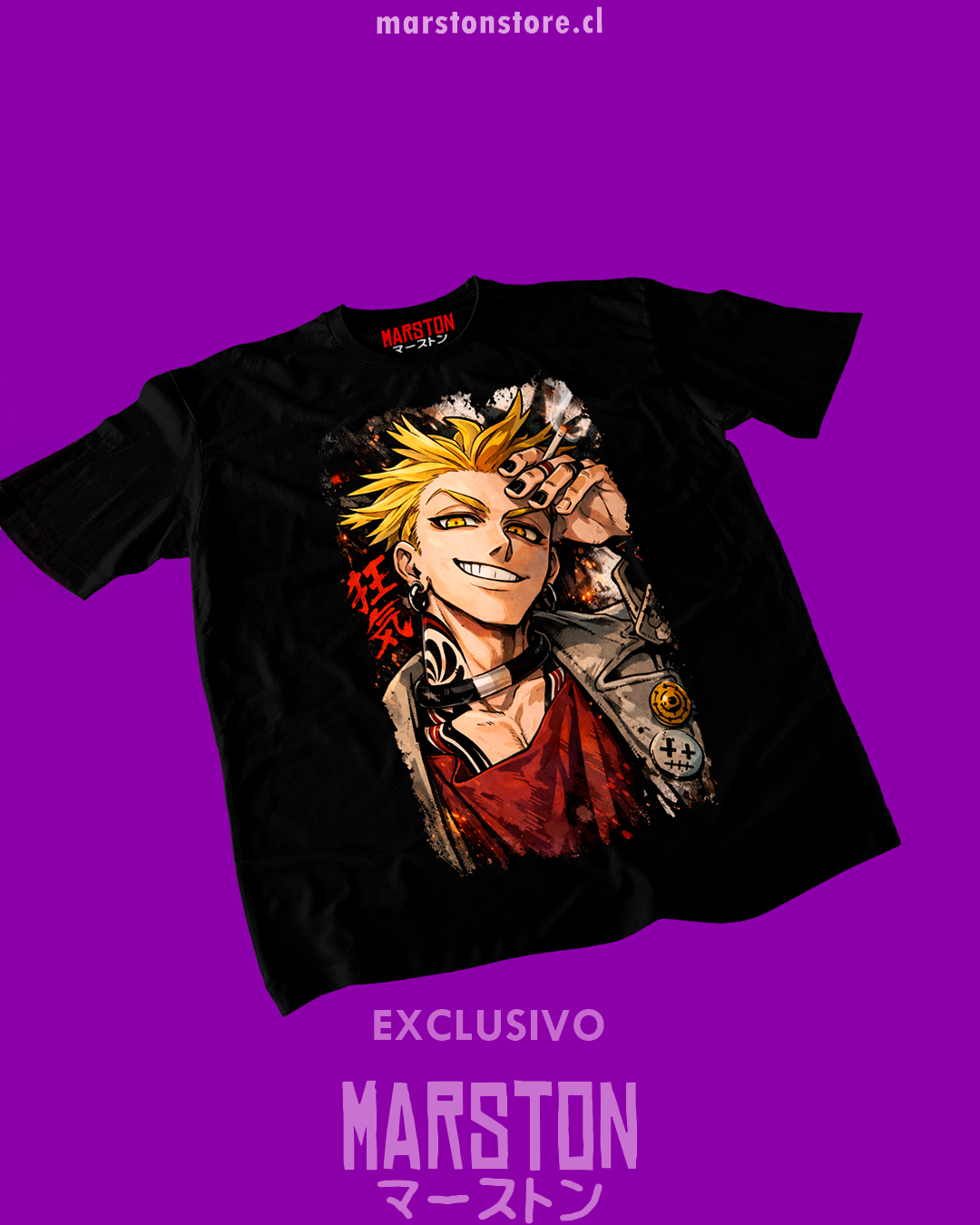 Polera negra de Gachiakuta con diseño anime