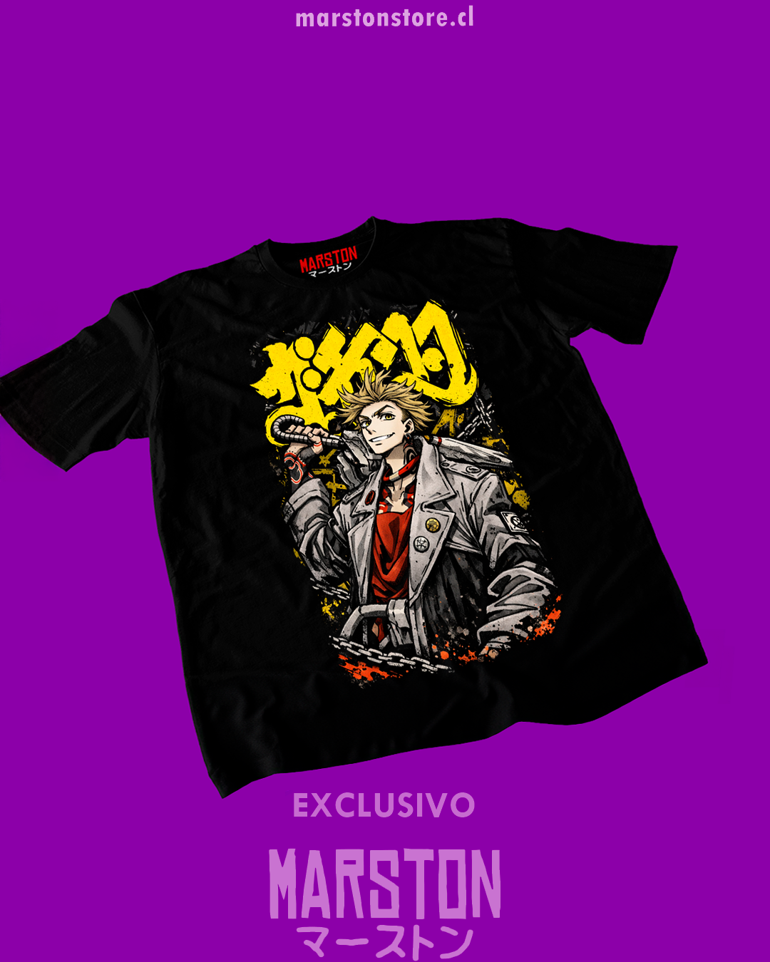 Polera negra de Gachiakuta con diseño anime