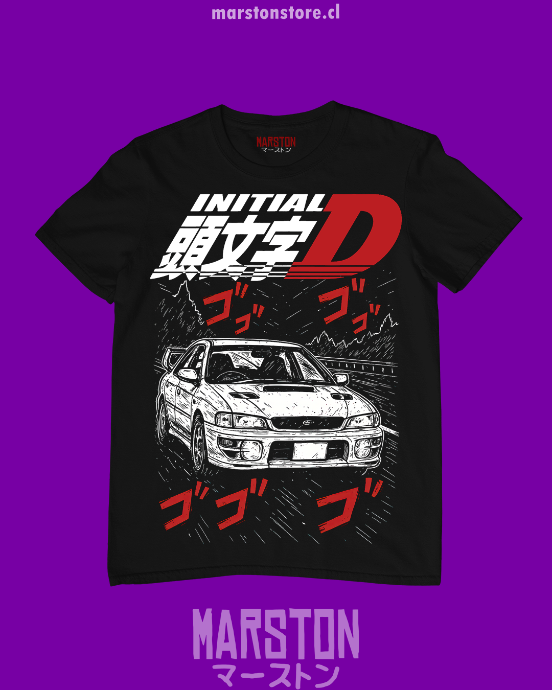 Polera negra de Initial D con Subaru Impreza