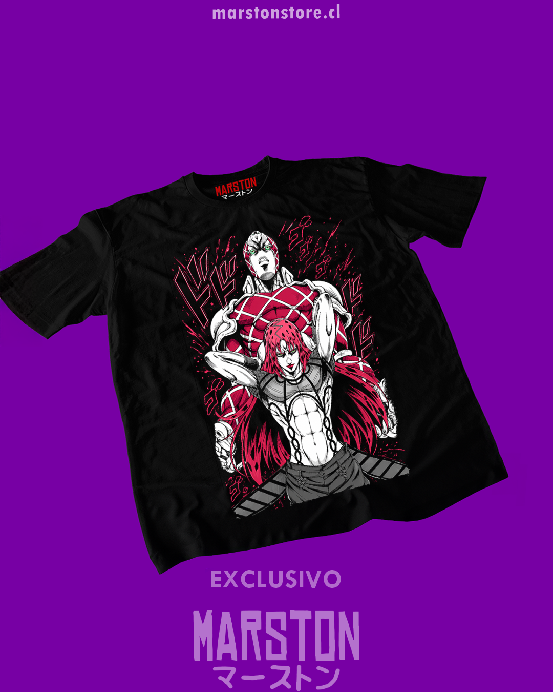 Polera negra de JoJo's Bizarre Adventure con Diavolo y King Crimson