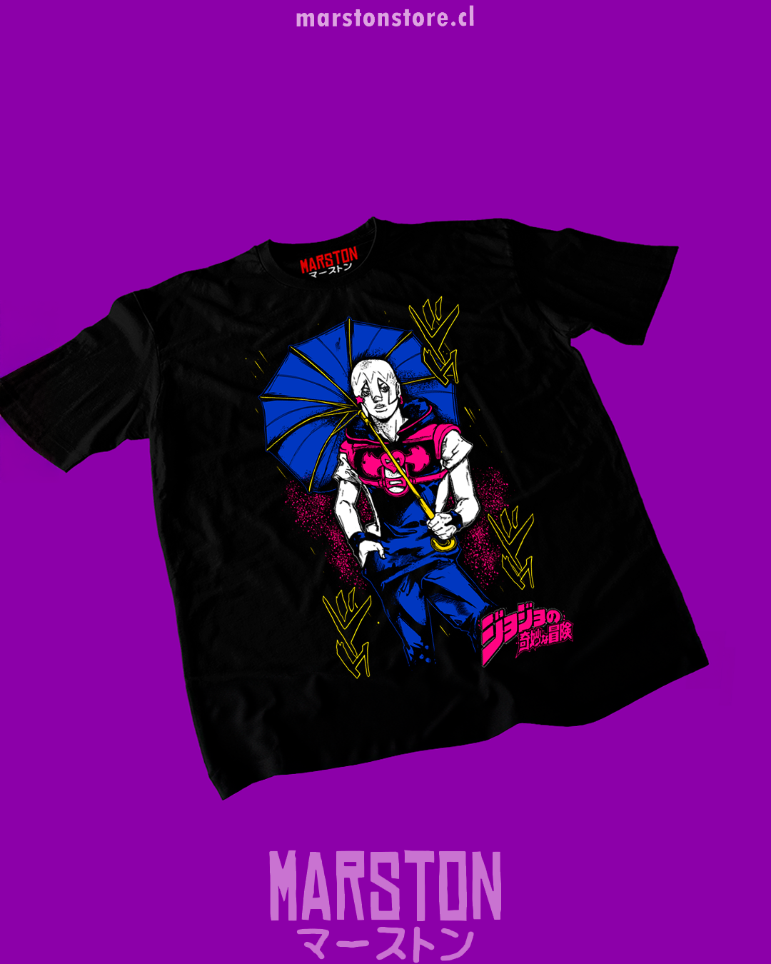 Polera negra de JoJo's Bizarre Adventure con Jodio Joestar