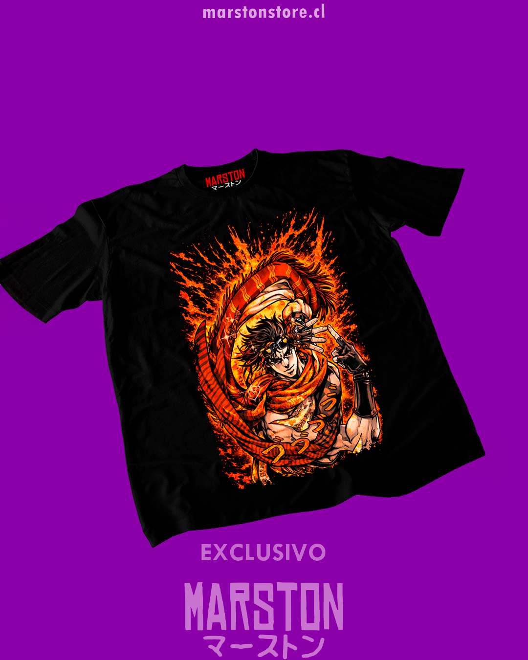 Polera negra de JoJo's Bizarre Adventure con Joseph Joestar