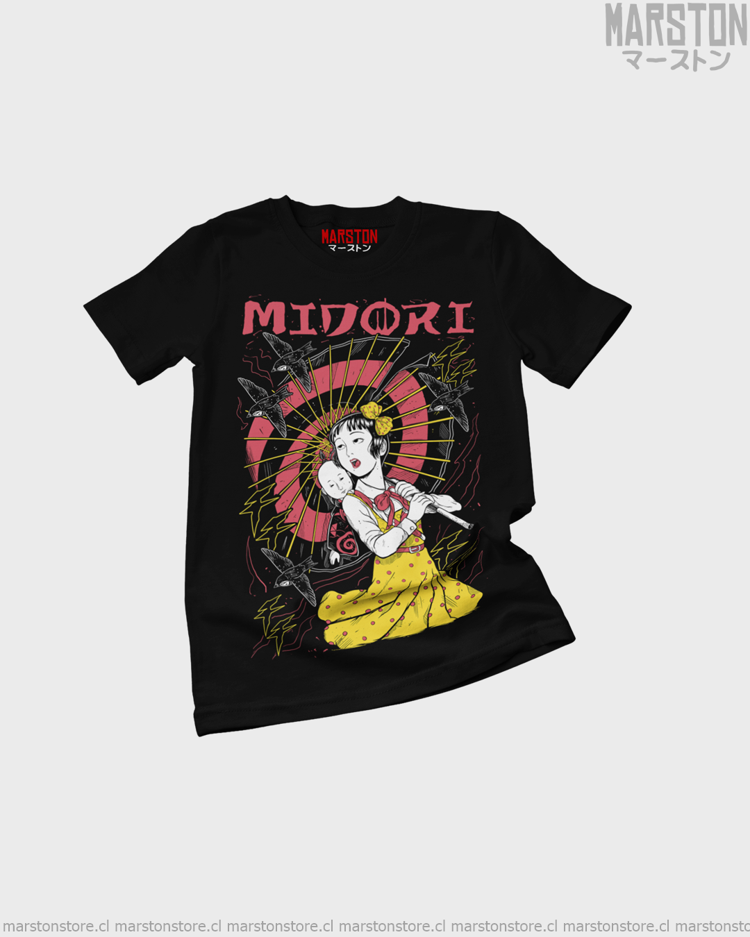 Polera negra de Midori: la niña de las camelias