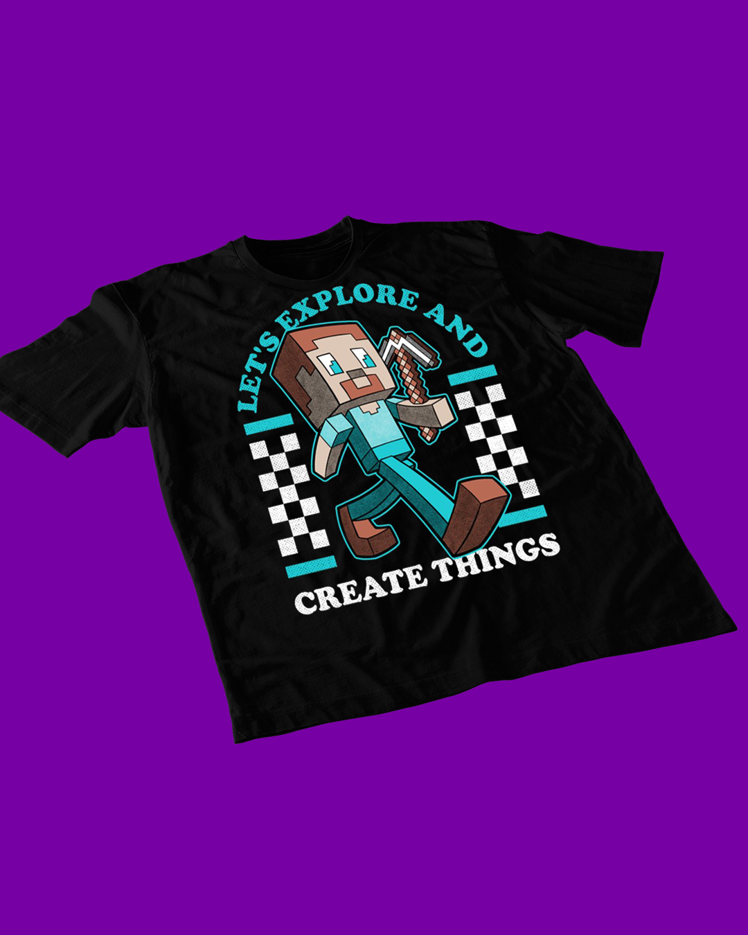 Polera negra de Minecraft con Steve