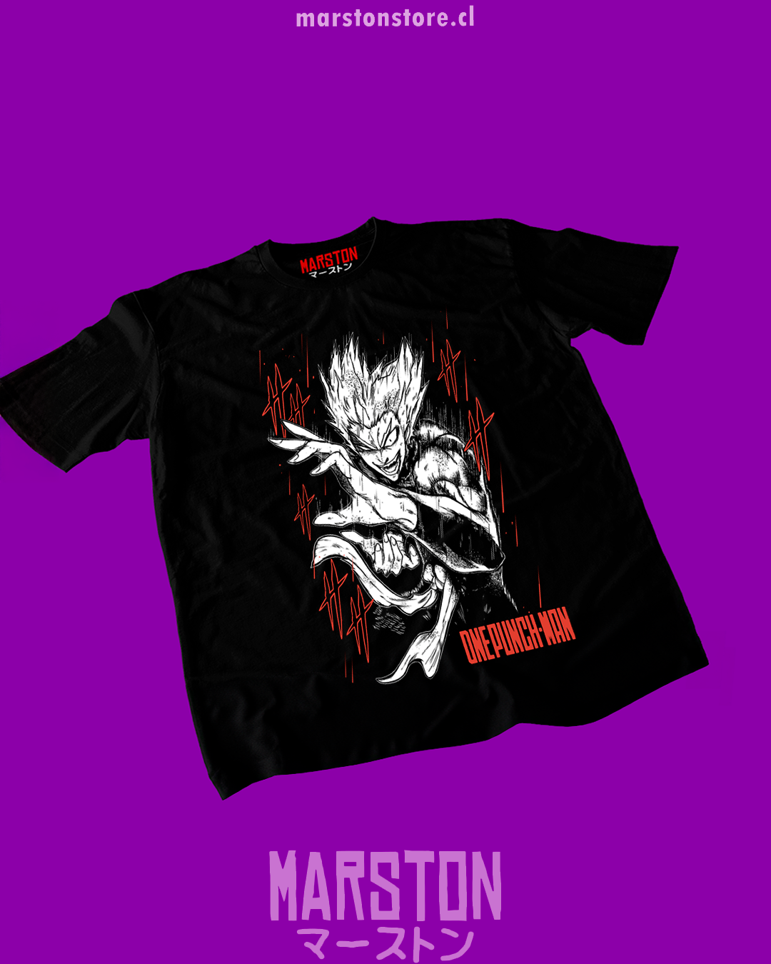 Polera negra de One Punch Man con Garou