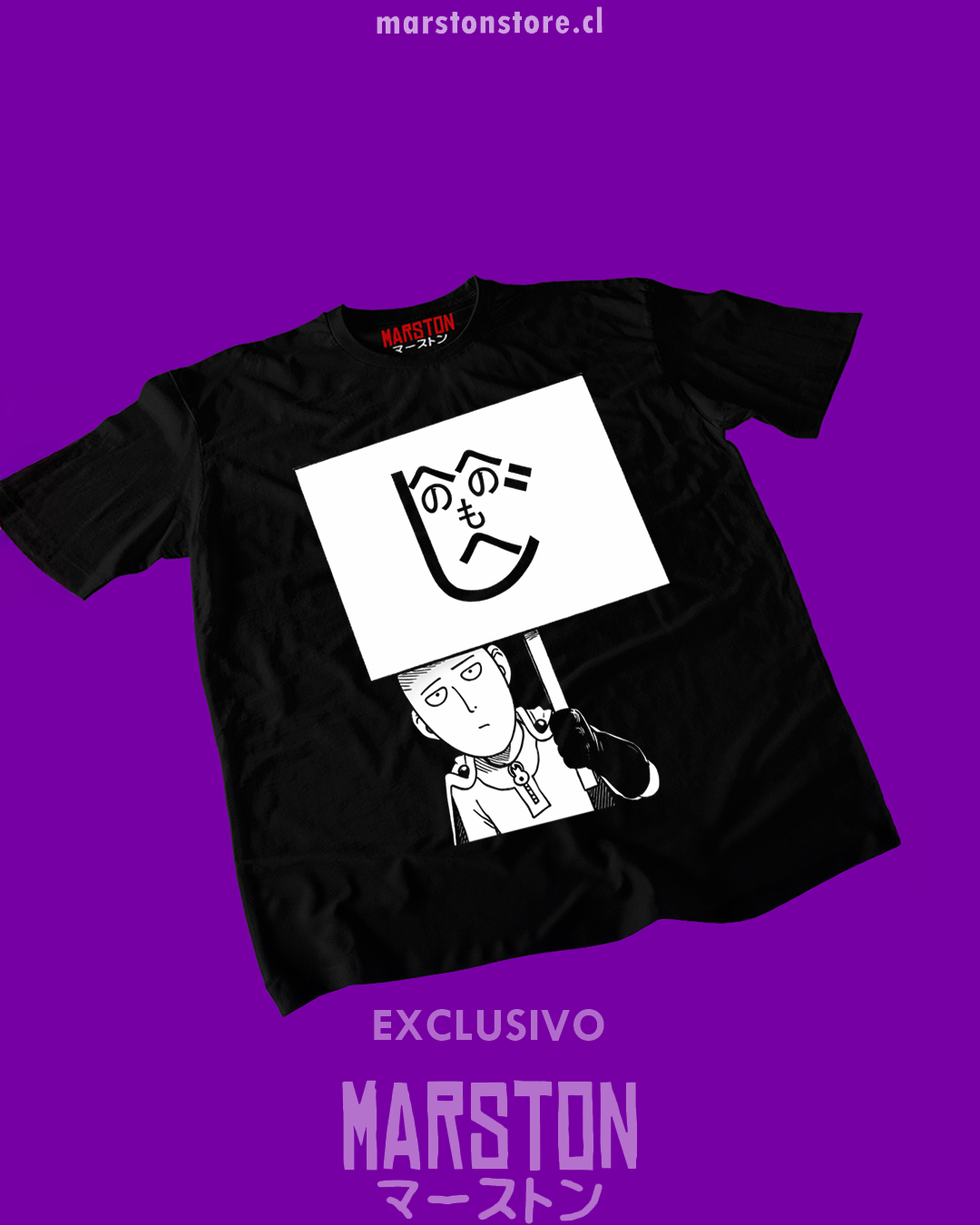 Polera negra de One Punch Man con Saitama