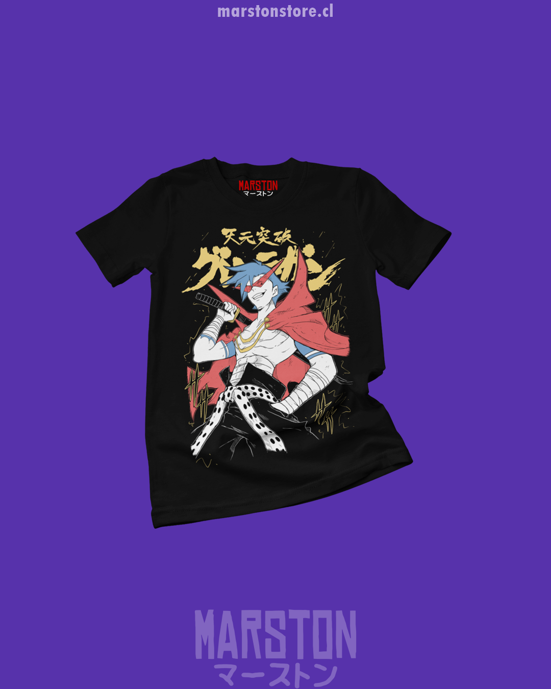 Polera negra de Tengen Toppa Gurren Lagann con Kamina