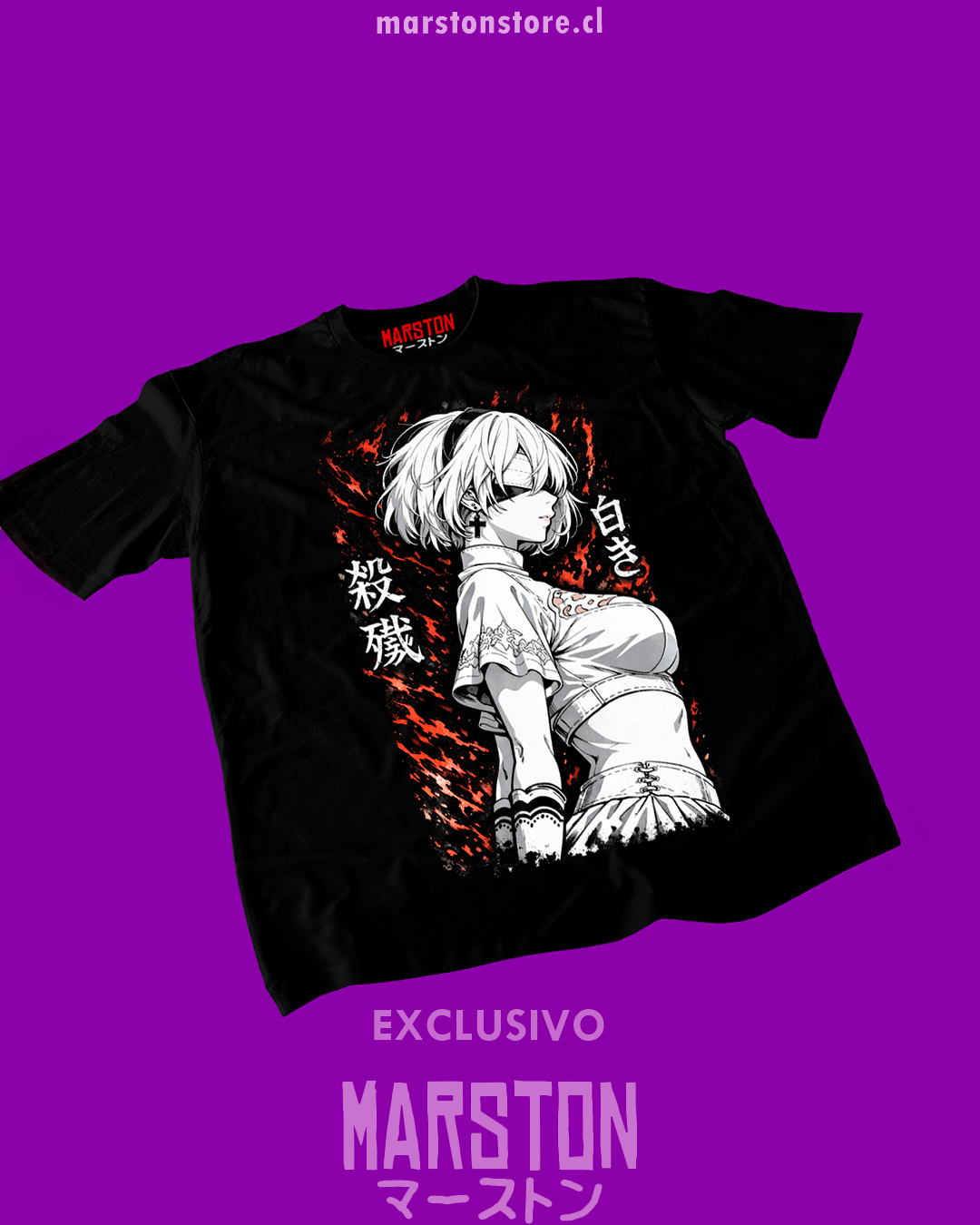 Polera negra NieR: Automata con diseño de 2B