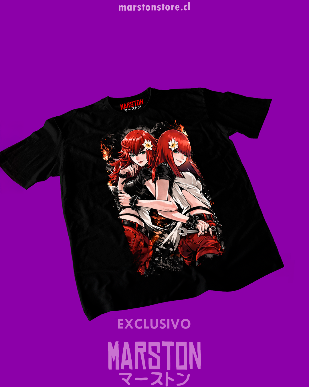 Polera negra NieR: Automata con Devola y Popola