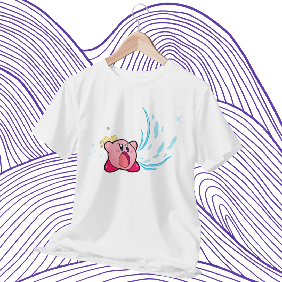 Polera blanca Nintendo con diseño de Kirby