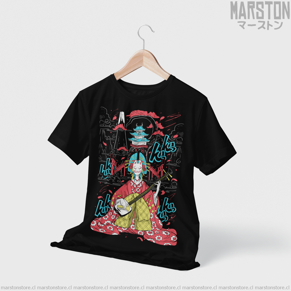 Polera negra One Piece con diseño de Kozuki Hiyori