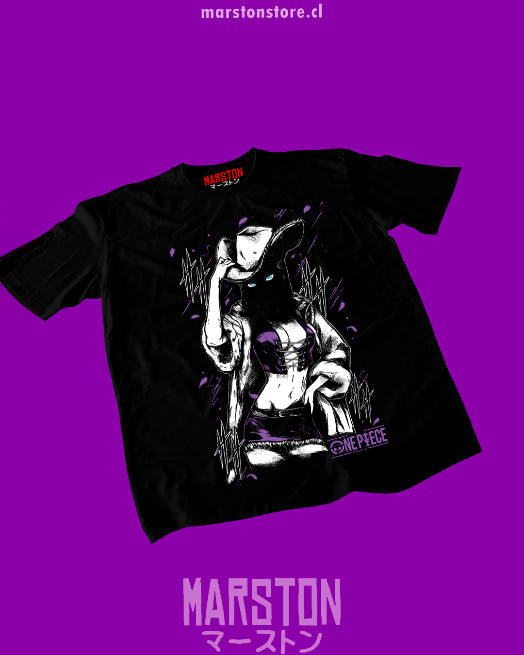 Polera negra One Piece con diseño de Nico Robin