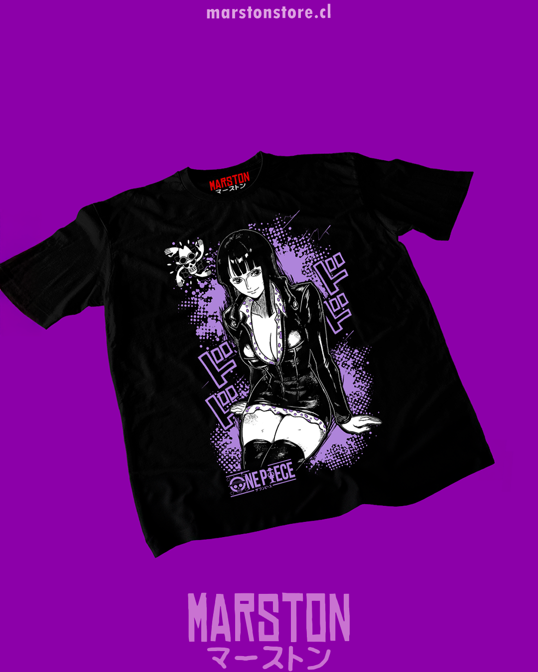 Polera negra One Piece con diseño de Nico Robin