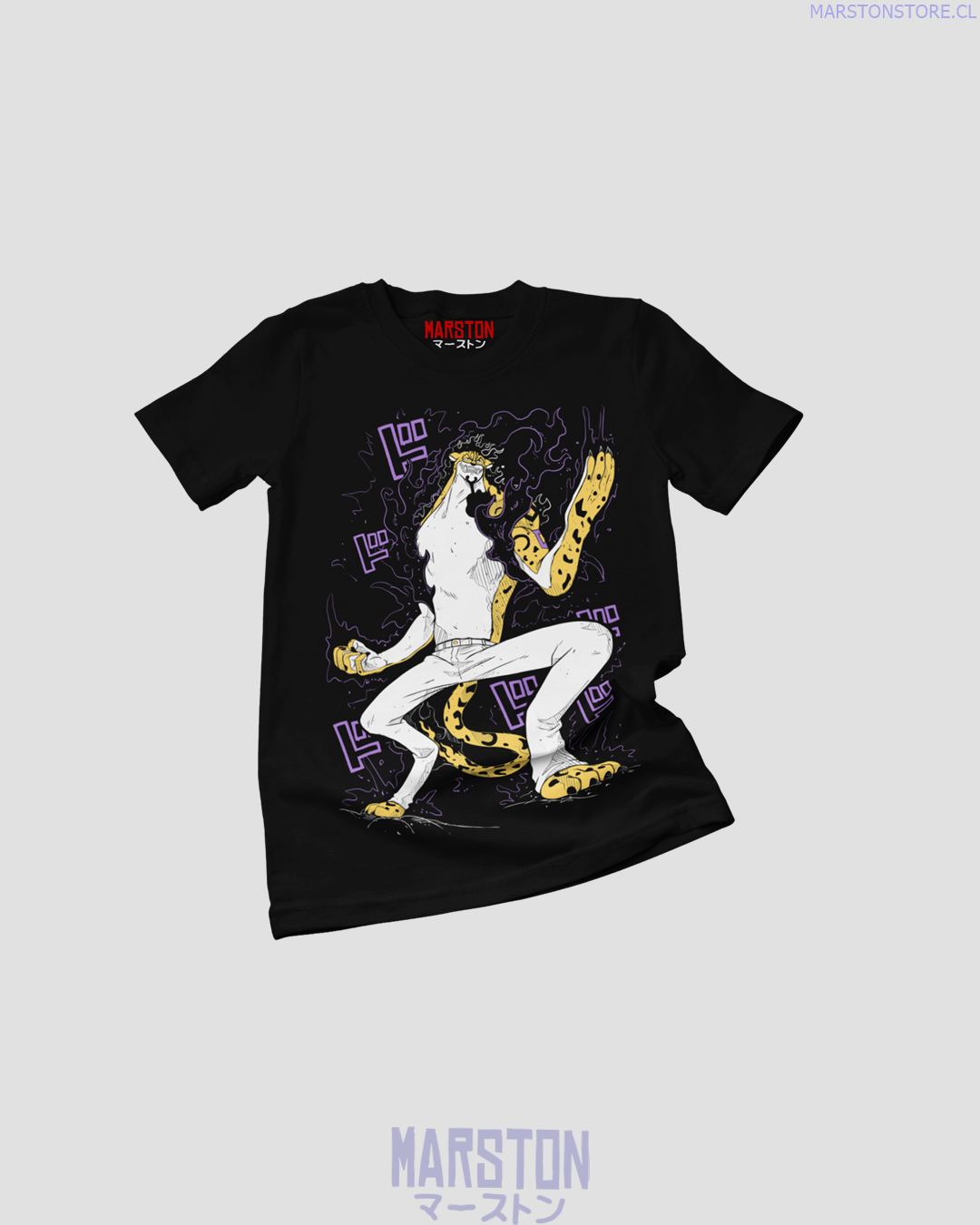 Polera negra One Piece con diseño de Rob Lucci