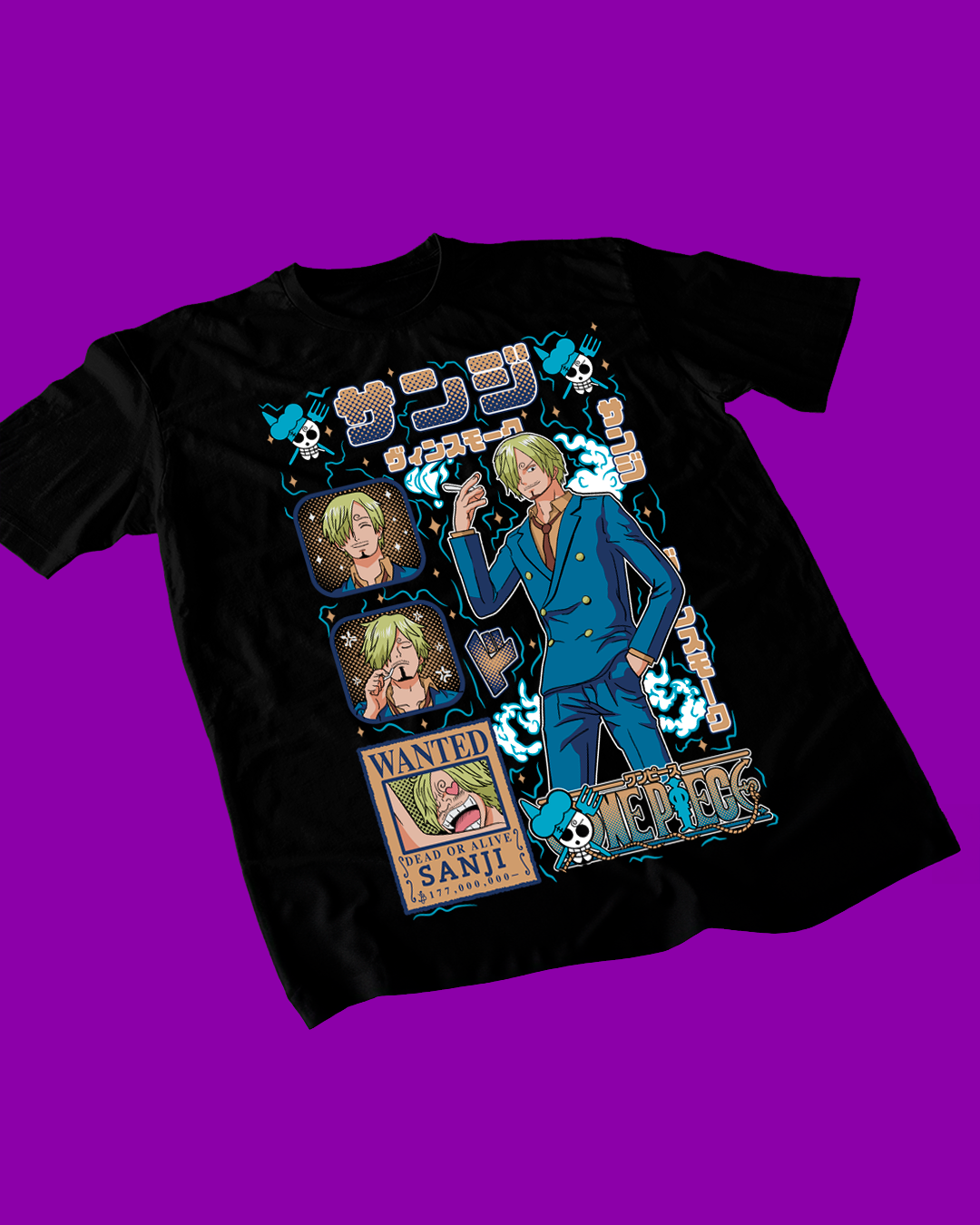 Polera negra One Piece con diseño de Sanji