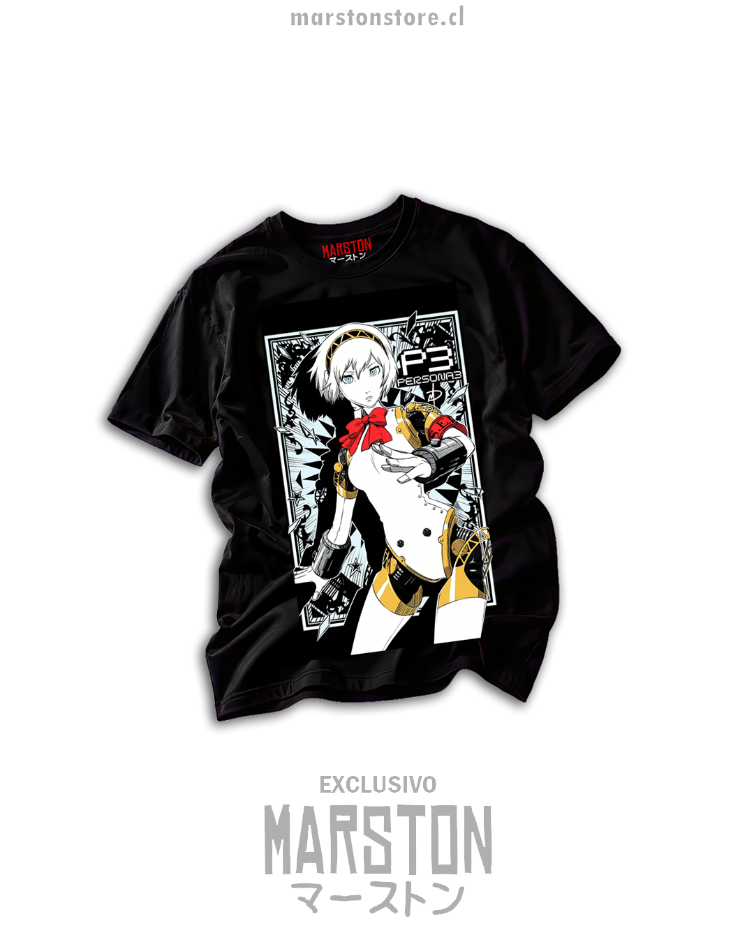 Polera negra Persona 3 Aigis diseño 05
