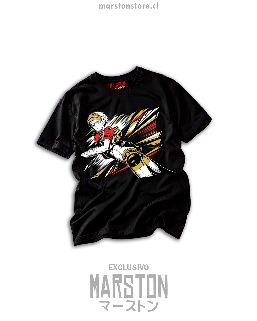Polera negra Persona 3 Aigis diseño 07