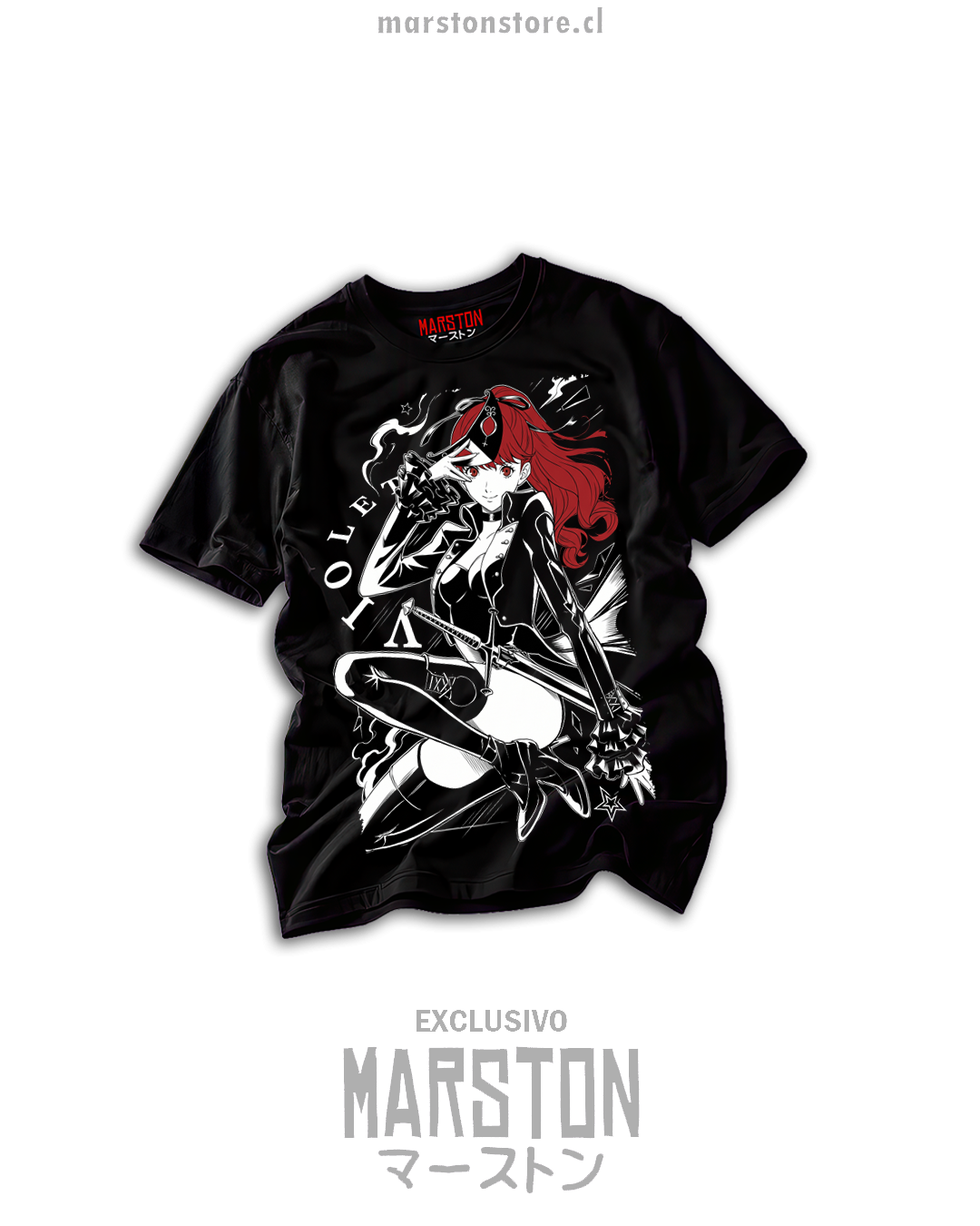 Polera negra Persona 5 con ilustración de personaje