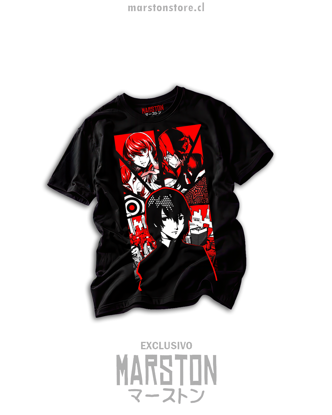 Polera negra Persona 5 Goro Akechi diseño 02