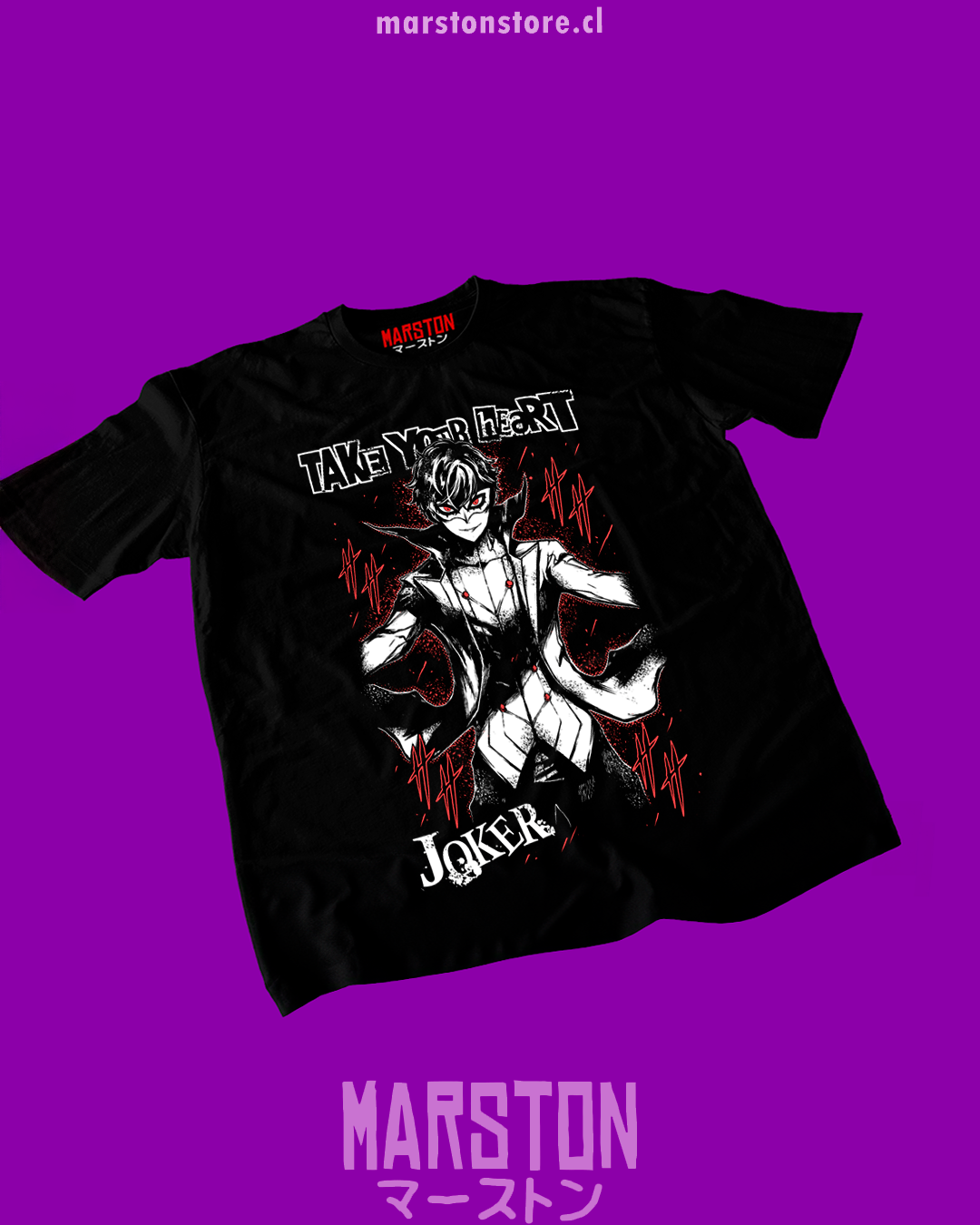 Polera negra Persona 5 con diseño de Joker