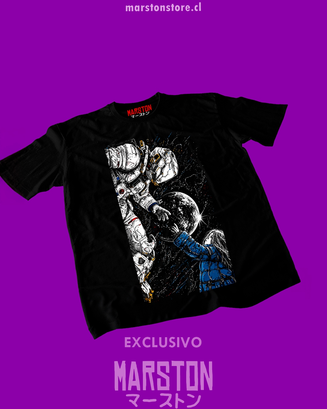 Polera negra con diseño de Pragmata