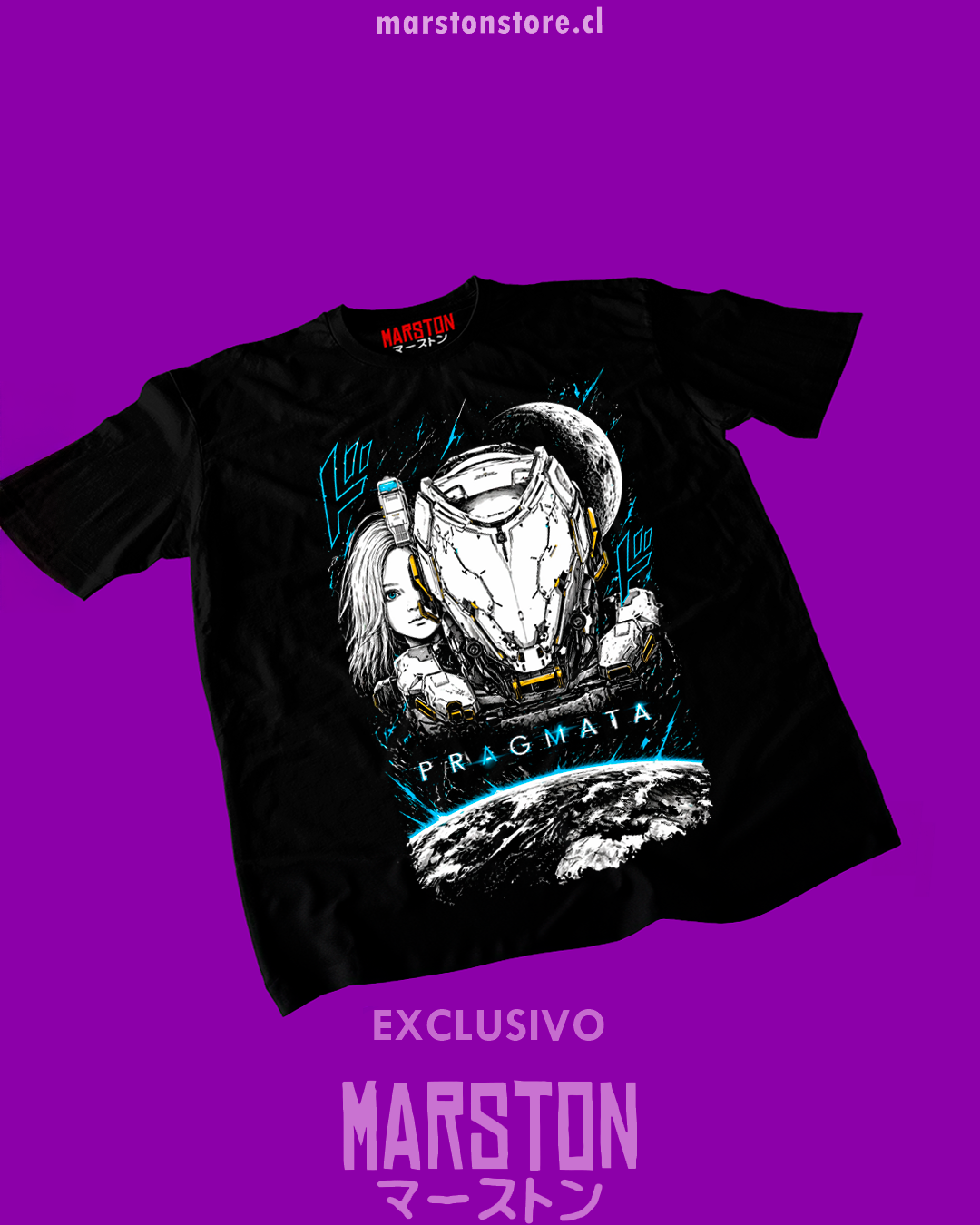 Polera negra con diseño de Pragmata