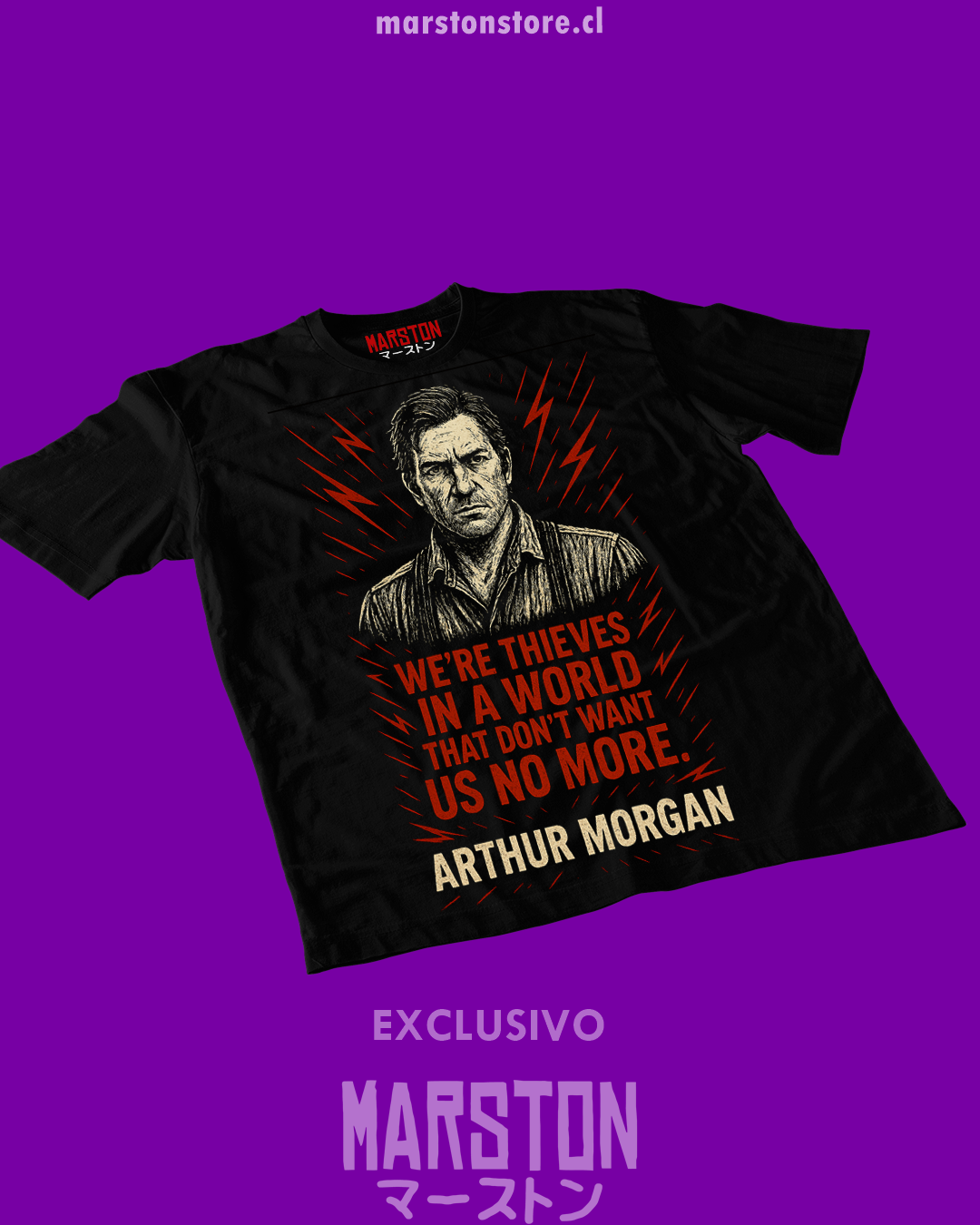 Polera negra Red Dead Redemption 2 con diseño de Arthur Morgan