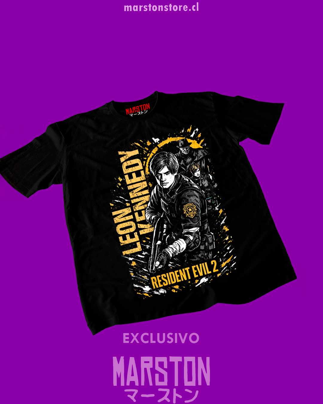 Polera negra Resident Evil 2 con Leon S. Kennedy y Mr. X