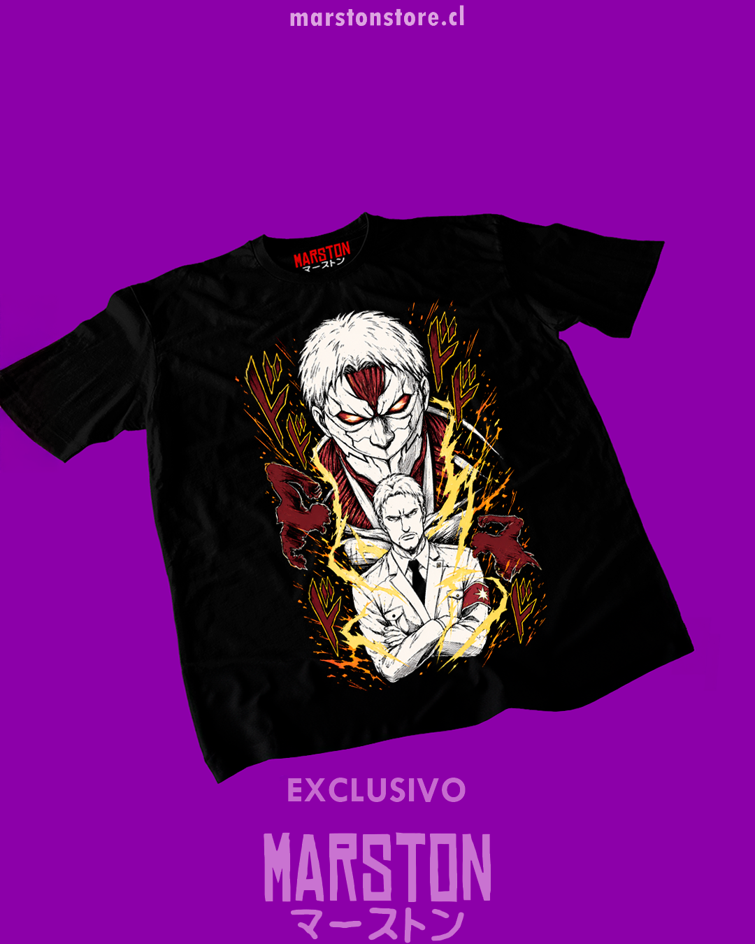 Polera negra Shingeki no Kyojin con diseño de Reiner Braun