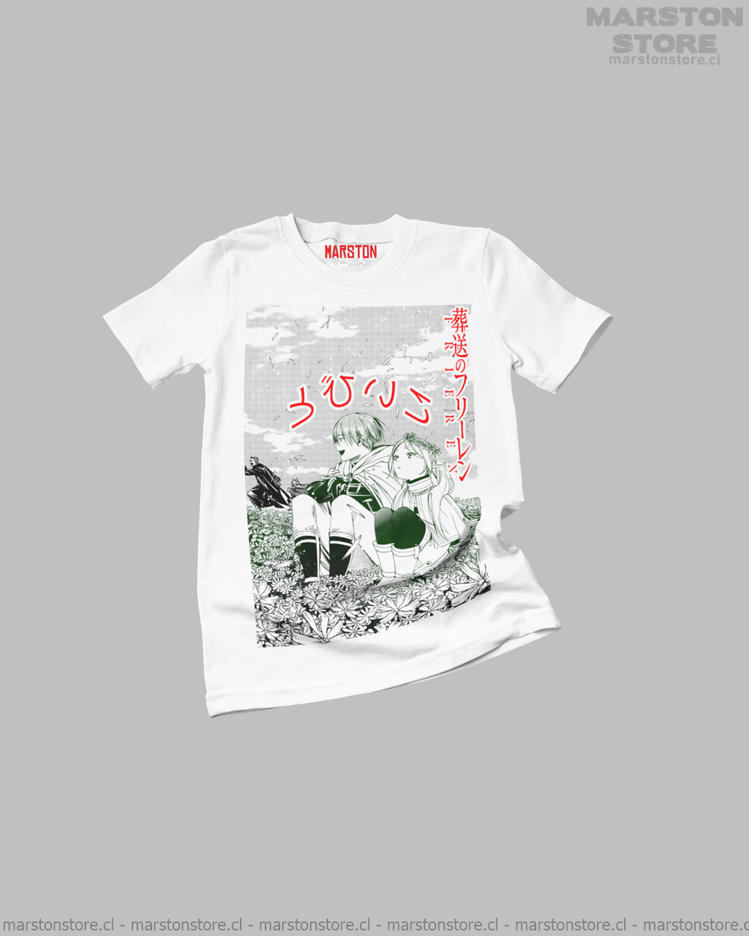 Polera blanca Sousou no Frieren con diseño inspirado en el anime