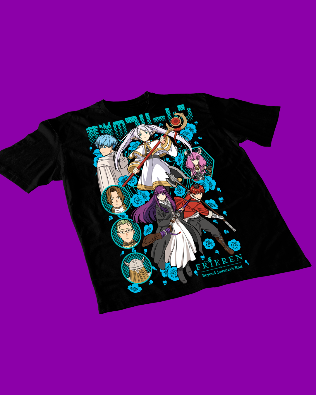 Polera negra Sousou no Frieren con diseño inspirado en el anime