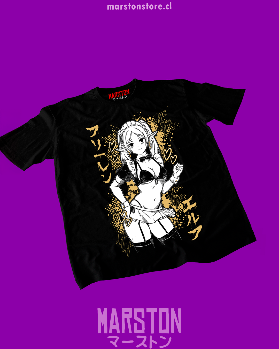Polera negra Sousou no Frieren con diseño inspirado en el anime
