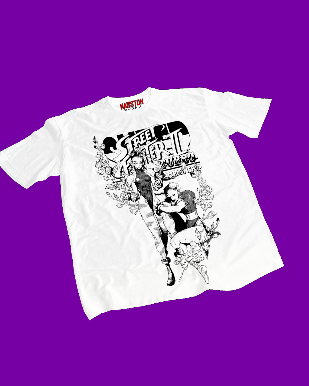 Polera blanca Street Fighter con Chun-Li y Cammy