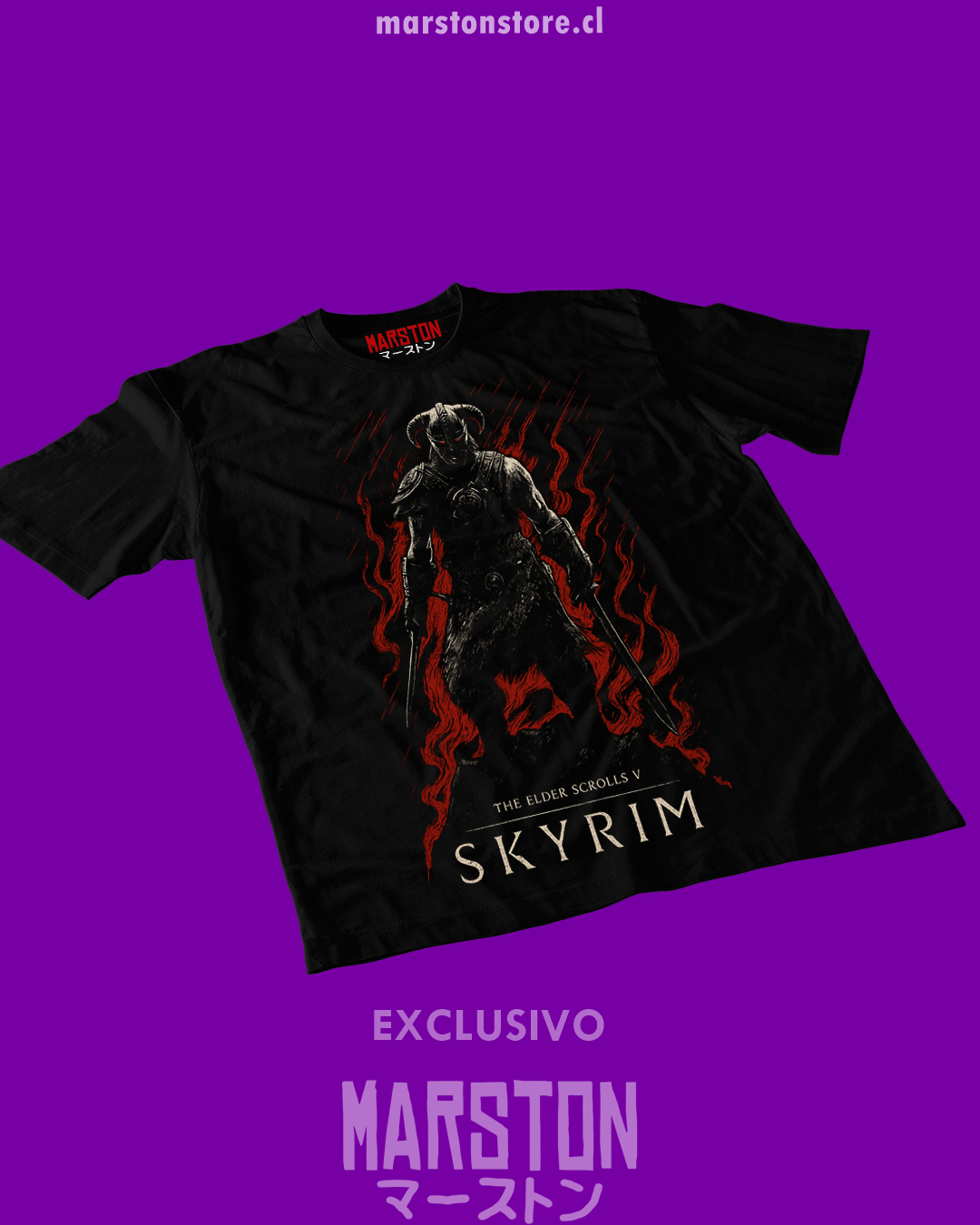 Polera negra The Elder Scrolls V: Skyrim con diseño de Dragonborn