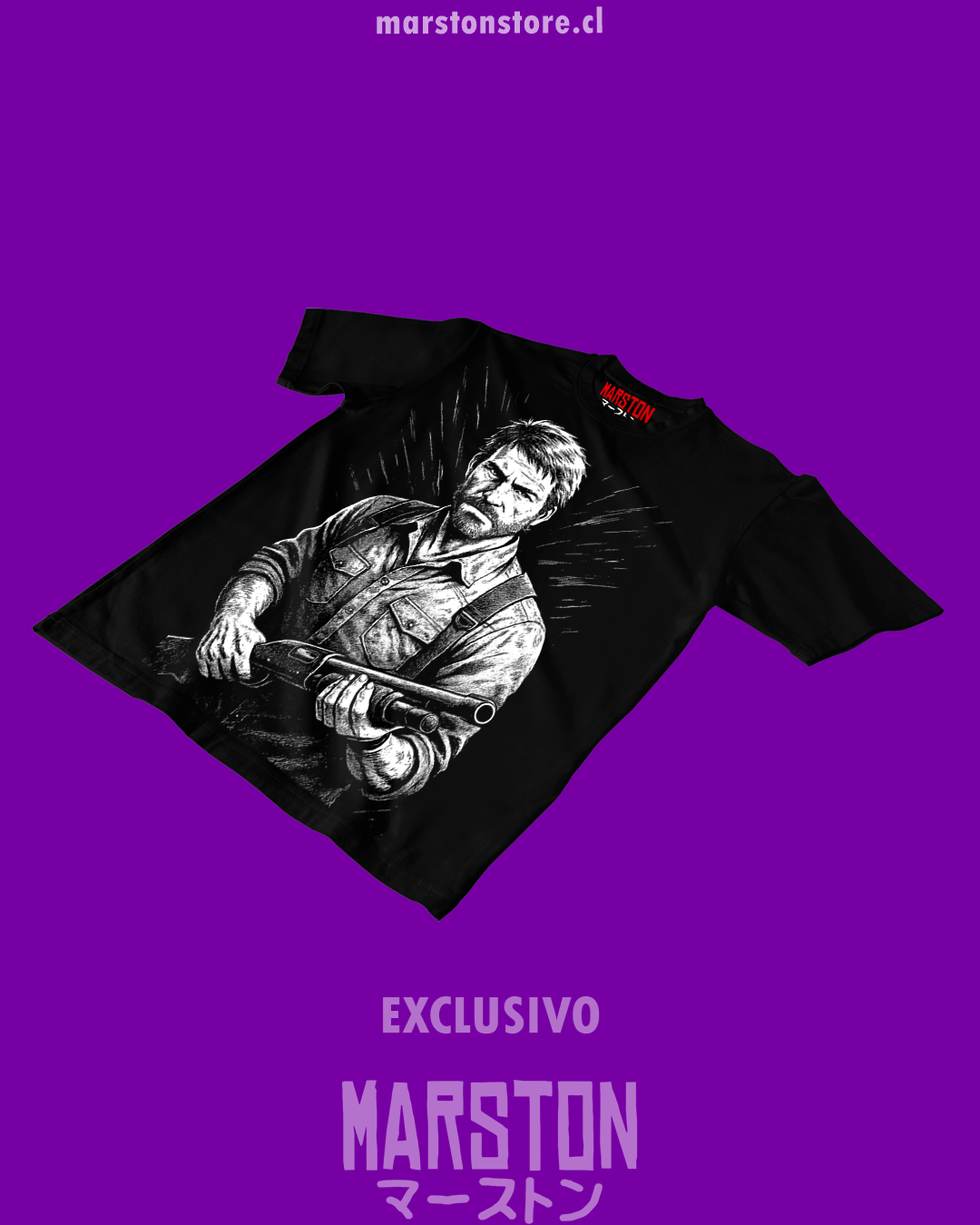 Polera negra The Last of Us con diseño de Joel Miller