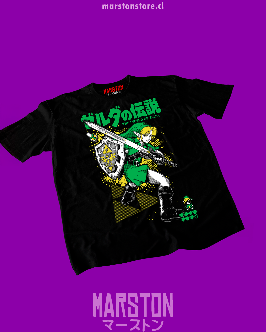 Polera negra The Legend of Zelda con diseño de Link