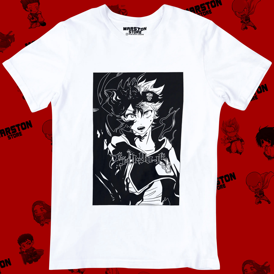 Polera blanca de Black Clover con Asta