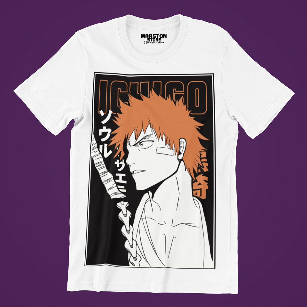 Polera blanca de Bleach con Ichigo Kurosaki