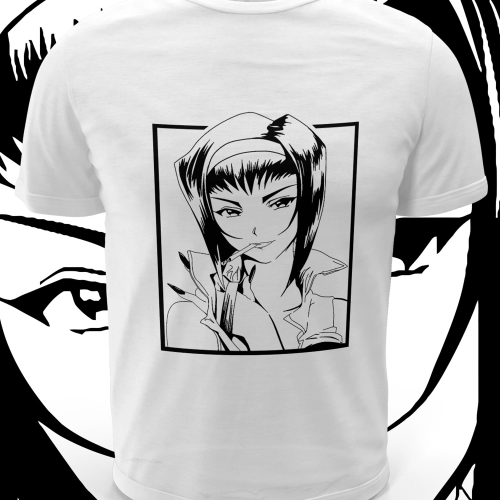 Polera blanca de Cowboy Bebop con Faye Valentine