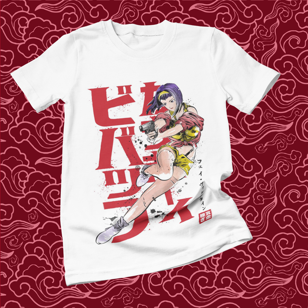 Polera blanca de Cowboy Bebop con Faye Valentine